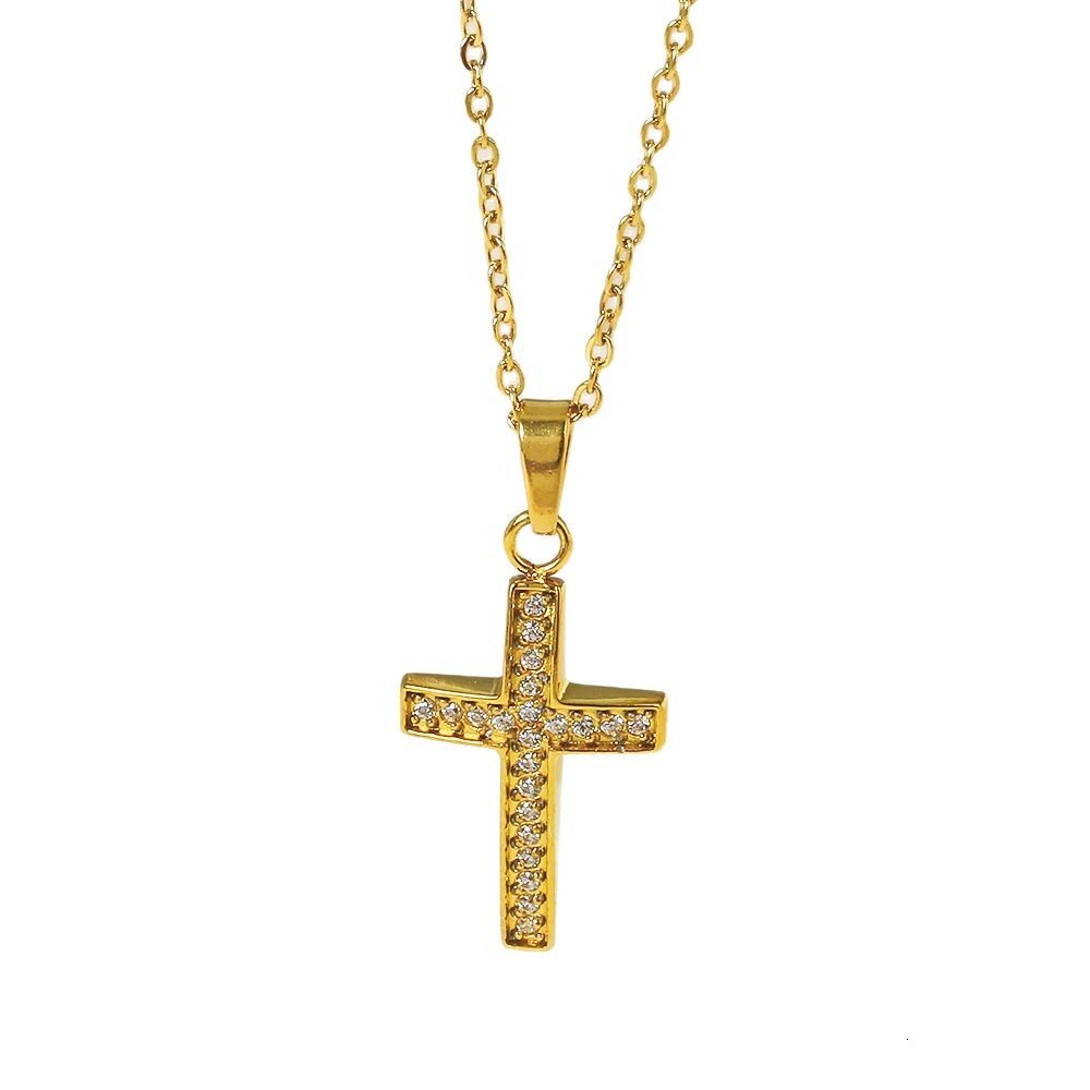 American Style Stainless Steel Zircon Cross Necklace Accessories for Women Non-Fading Light Niche Pendant Jewelry for Women