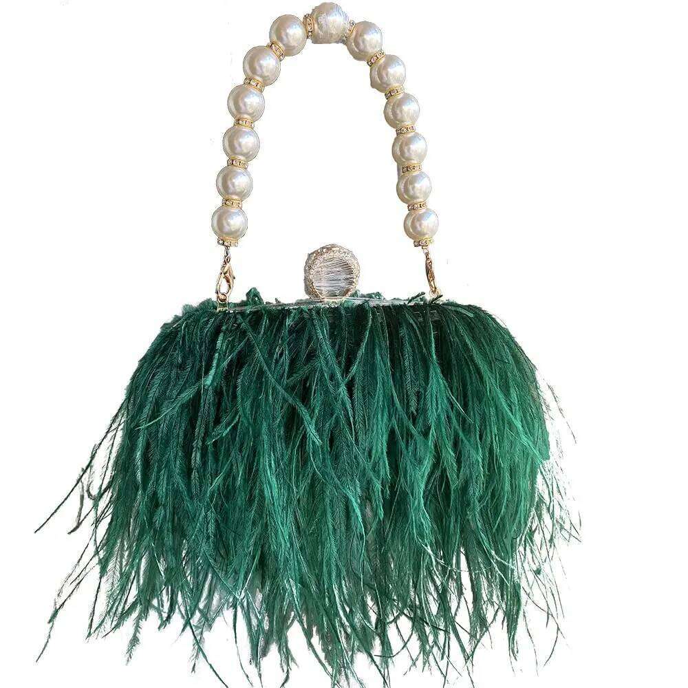 Designer bag 52 Ostrich Fur Feather handbag coin wedding purse Evening Wallet Bag Women Clutch Dia Knuckle Rings Dinner