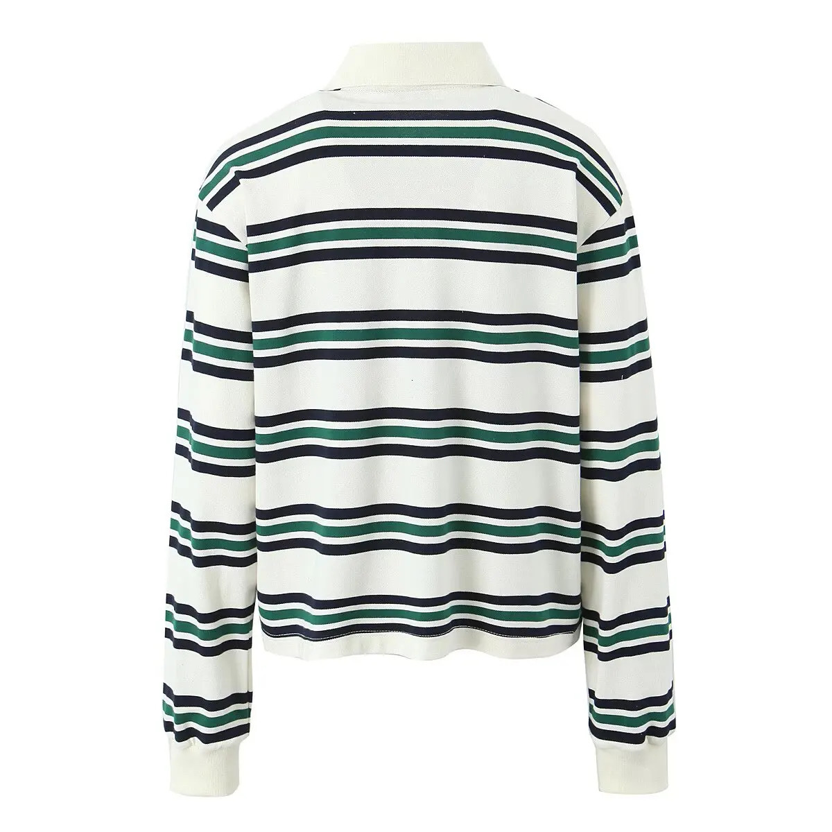 Summer Ladies Polo Shirts Woman Stripes Print Long Sleeve Crop Top Striped Vintage Clothes Mujer Casual Tops Brown 250814