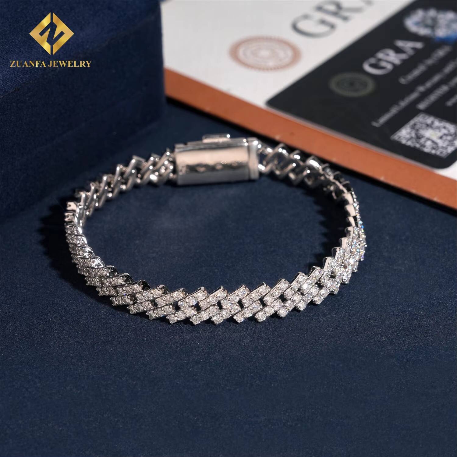 8mm 1 Row Moissanite Cuban Bracelet 925 Silver Fine Jewelry Iced Out Bracelet Hip Hop Bracelet