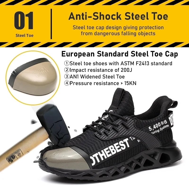 Safety Shoes Men For Work Sneaker Steel Toe Security Protective Lightweight AntiSmash AntiPuncture w250801