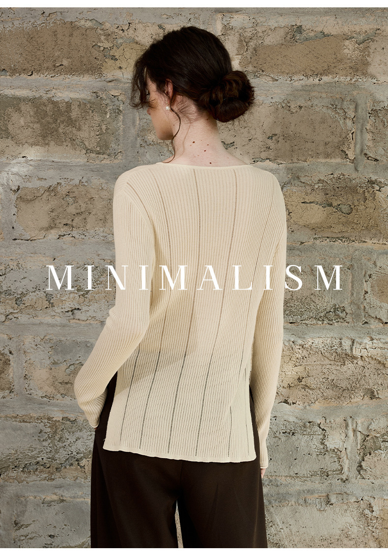 Tencel Wool Warm Long Sleeve Base Shirt Hollow Side Slit Design Knitted Sweater for Women Autumn Winter New Inner Wear