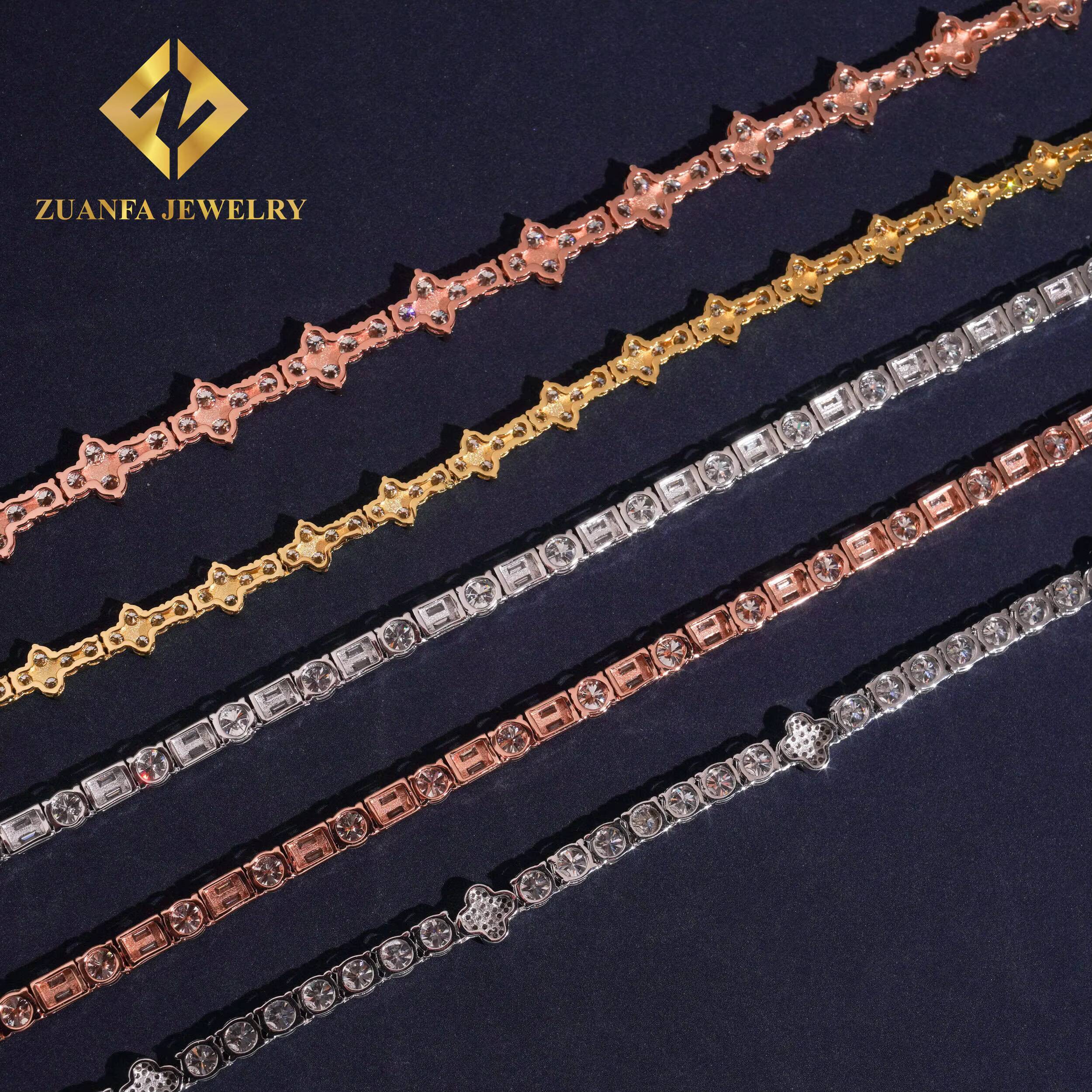 RTS Trendy Moissanite Tennis Necklace Collections Men Women Hip Hop 925 Silver Iced Out Cross Clover Tennis Moissanite Chain