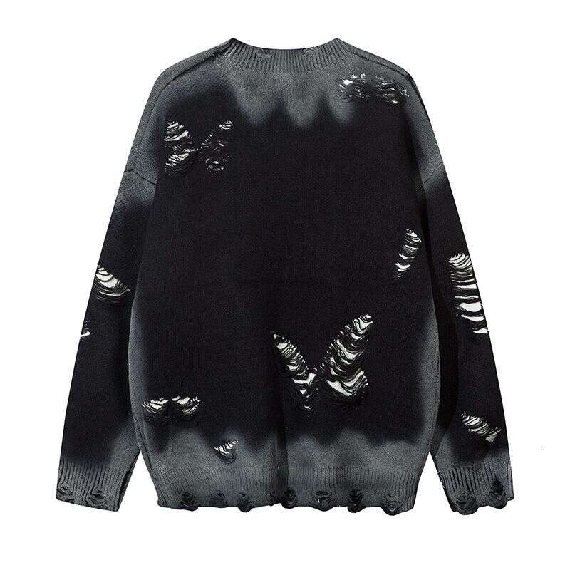 Men's Clothing Trendy Tie Dye Wasteland Style Butterfly Shape Hole Round Neck Men And Women Loose Casual Couple Sweater