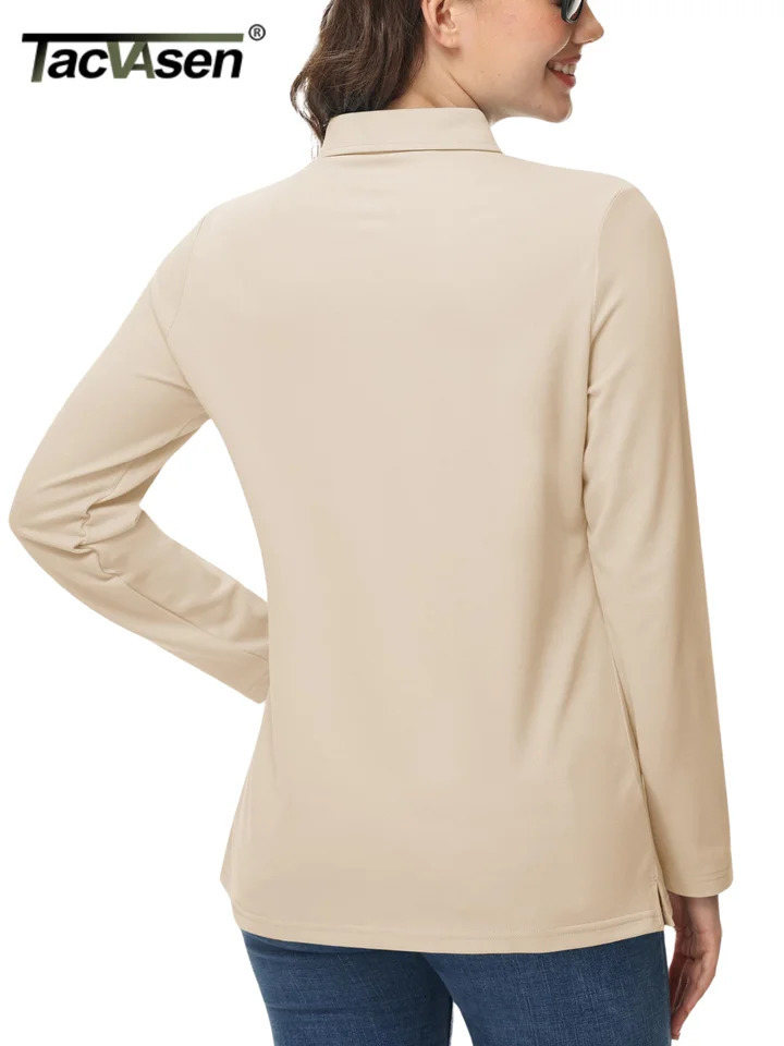 TACVASEN 3Button Long Sleeve Polos Womens Cotton VNeck Hiking Golf Tops Breathable Outdoor Sports Collared Pullover Tee Shirts 250814