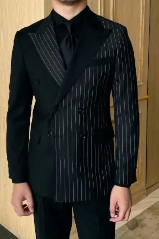 2pcs Mens Suits Blazer Autumn Striped Men Blazer Fashion Double Jacket Coats Casual Business Tuxedo Costume 250811