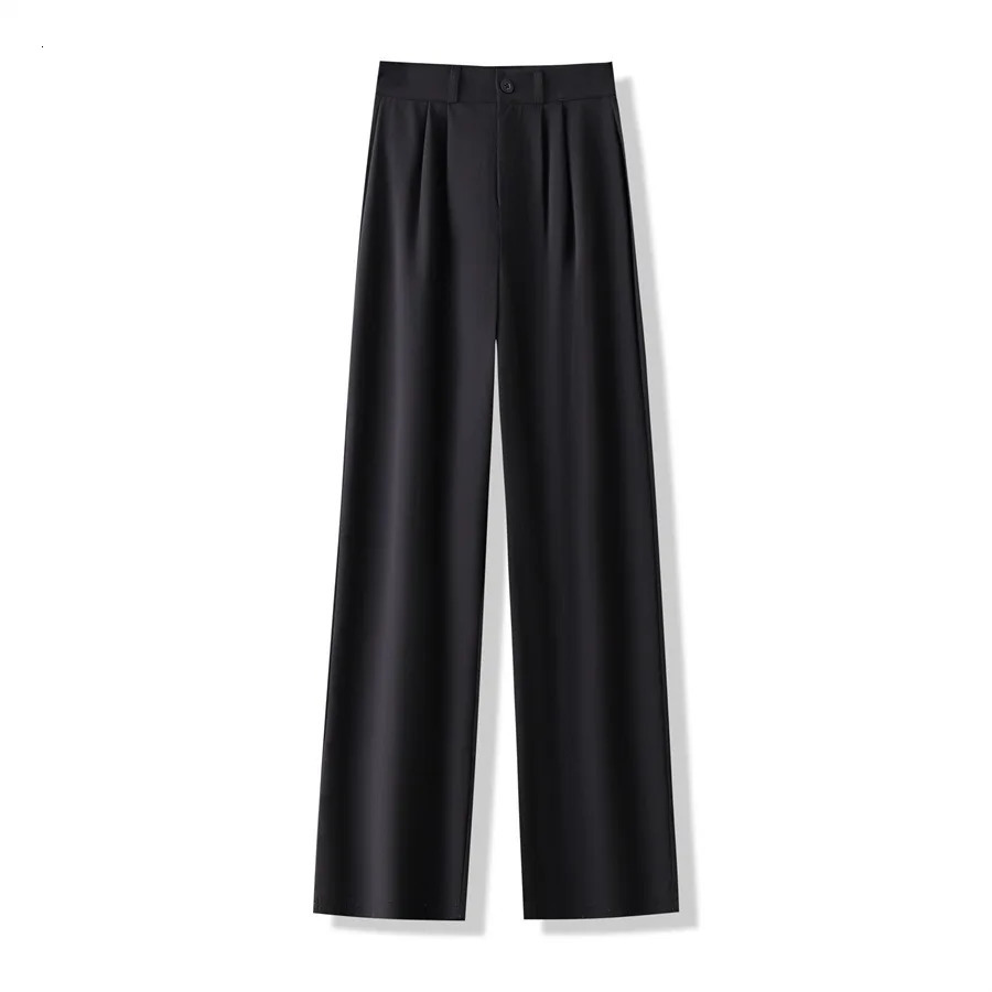 2024 High Waist Women Suit Pants Straight Office Ladies Fashion Trousers Casual Button Loose Female Coffee Black 250808