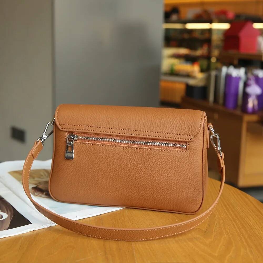 Women's Handbag 2024 New Genuine Leather Versatile Small Square Head Layer Cowhide Underarm High Quality Shoulder Bag