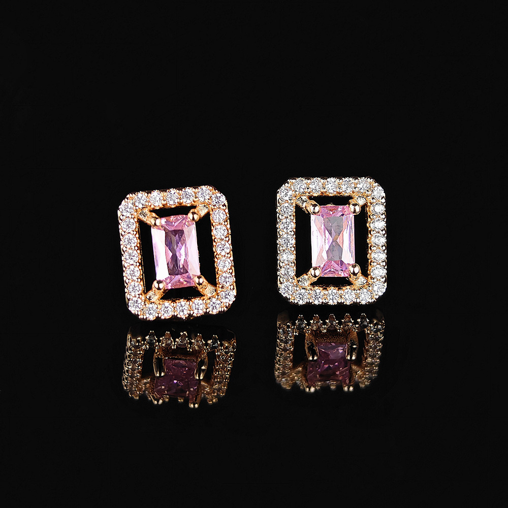 High-end Simple Square Exquisite Light Earrings Full Dia Ins Style Elegant Niche