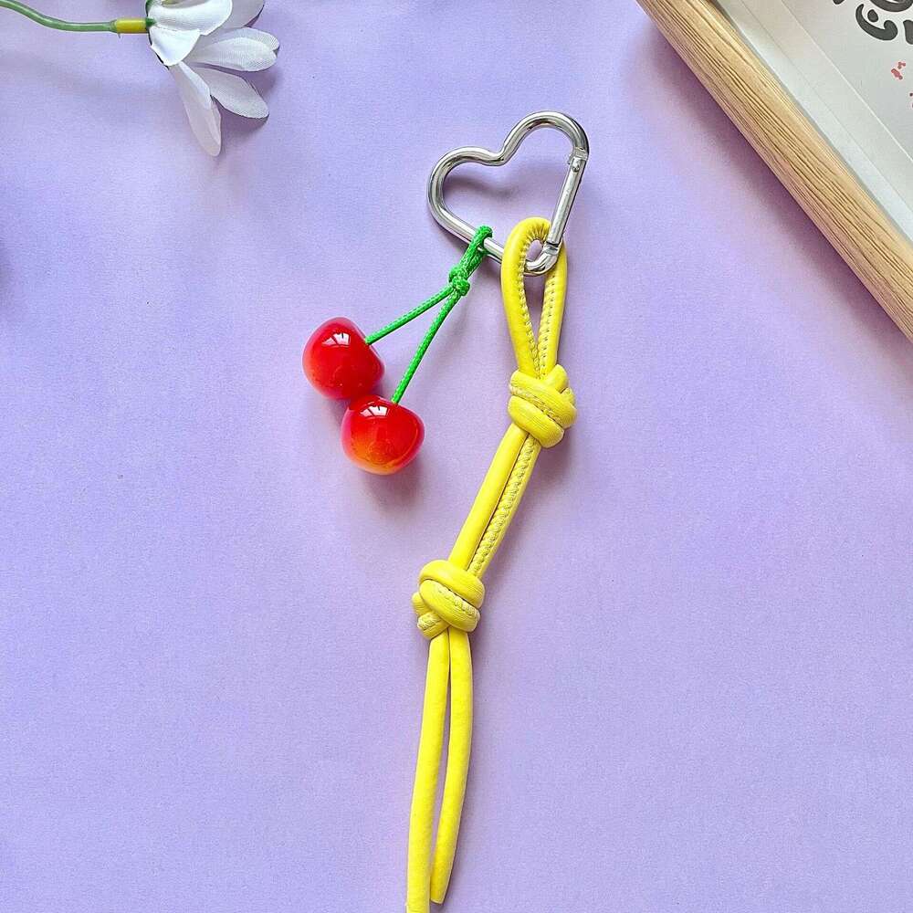 3D Headphone Cute Korean Style Camera Bag Car Hanging Ornament Leather Strap Keychain Pendant Color-Block Pin Ins Cherry