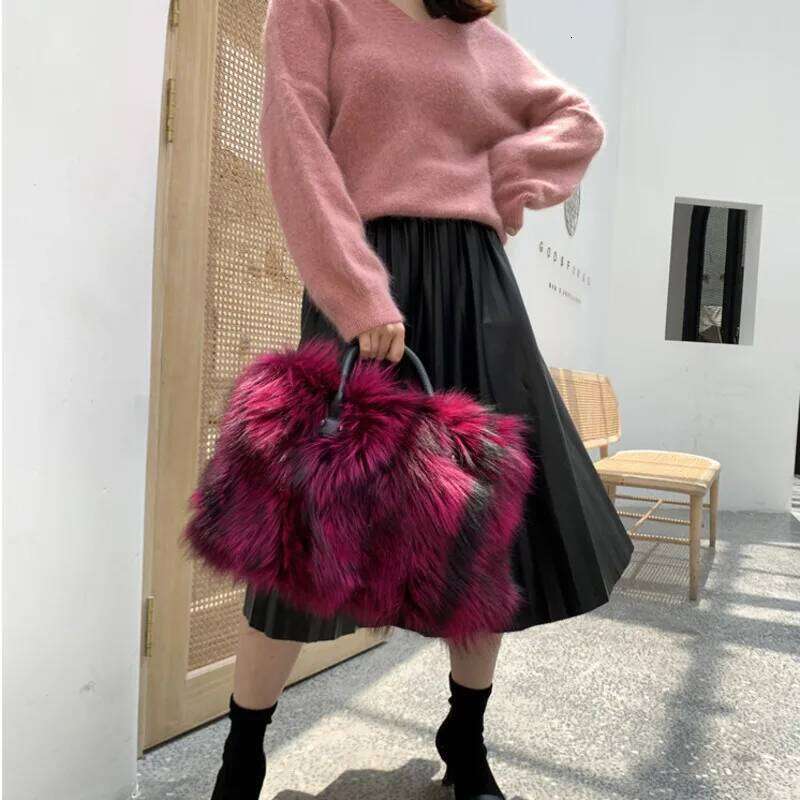 Designer bag 52 Real Fox Woman Crossbody Ladies Furry Casual Fur Handbag Shoulder Bags Clutch Fuzzy Evening Party Bag