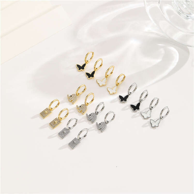 DHcollections Star Butterfly Square Micro Inlaid Full Dia Small Clips High-end Fashion Earrings Simple Ear Jewelry