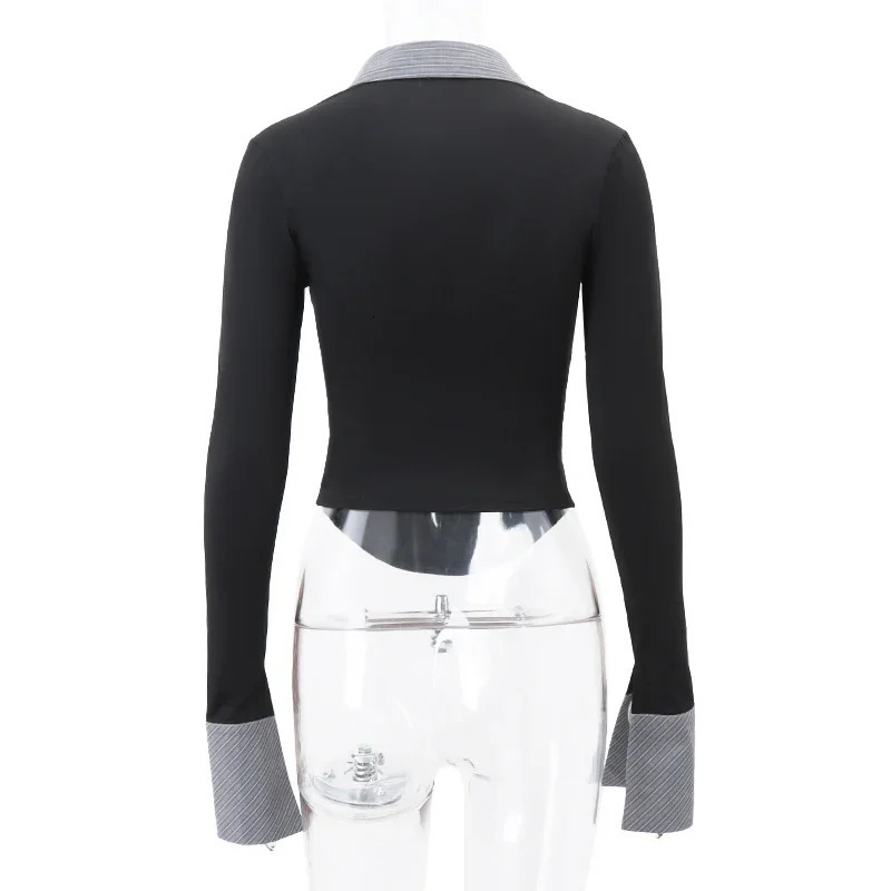 Spring Fashion AllMatch Striped Polo Collar Long Sleeve Womens Slimming and Refining Temperament Inner Top 250814