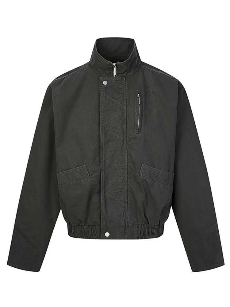 Trendy Multi Pockets Zip-up Crop Jacket Coat For Men Autumn Outerwear Casual Solid Color Short Jackets Vintage Mens Short Coat W250815