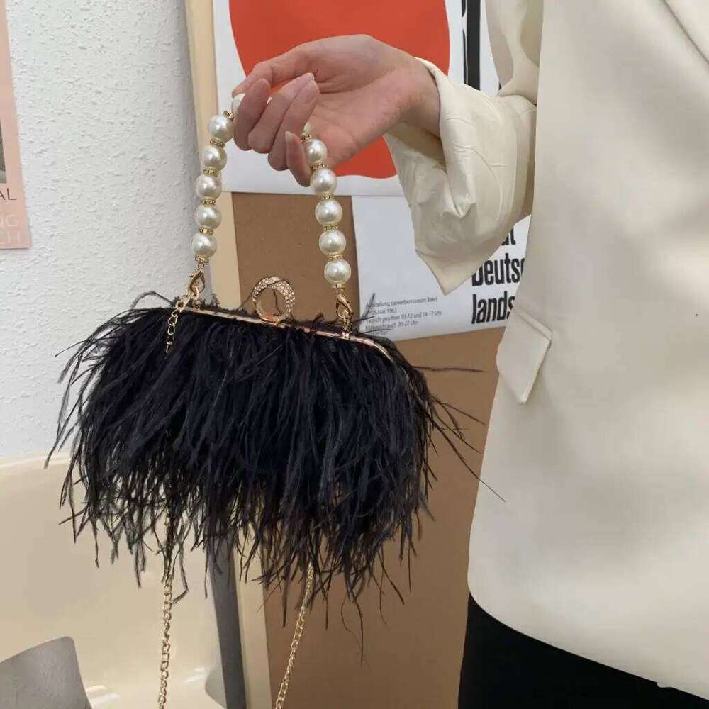 Designer bag 52 Ostrich Fur Feather handbag coin wedding purse Evening Wallet Bag Women Clutch Dia Knuckle Rings Dinner