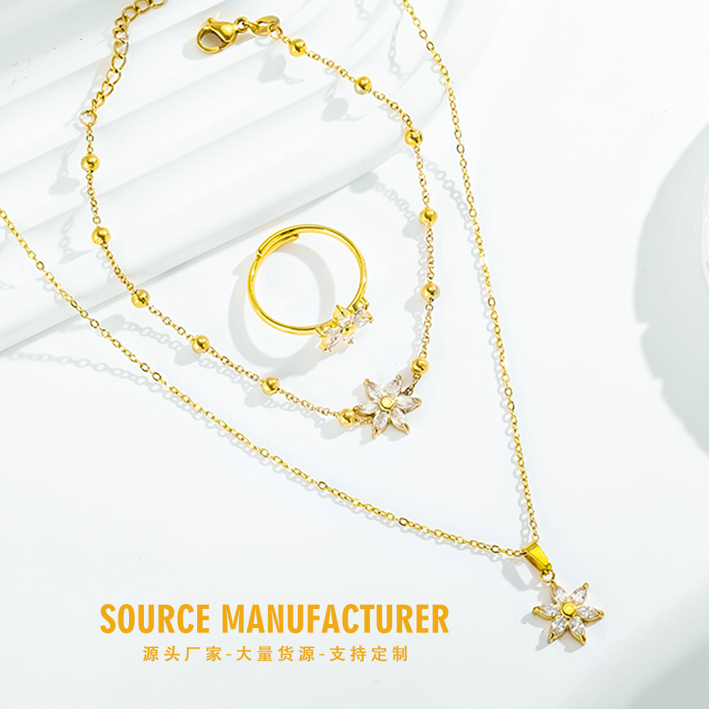 Suower Zircon Stainless Necklace Non-Fading Women's Bracelet Titanium Steel Open Ring for Women Jewelry for Women