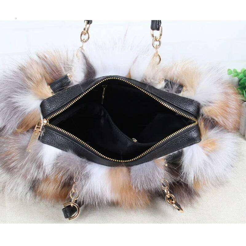 Designer bag 52 Real Fox Winter Women Handbag Designer Evening Party Bags Leather High Quality Shoulder Natural Fur Bag