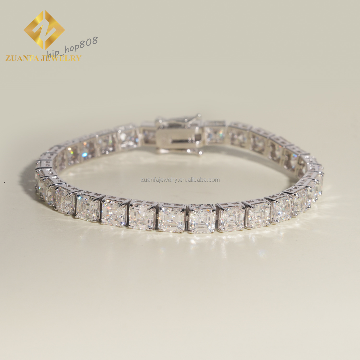 New Design Elegant Female Style Iced Out Hip Hop Jewelry S925 Silver Asscher Moissanite Diamond Cluster Tennis Chain Bracelet
