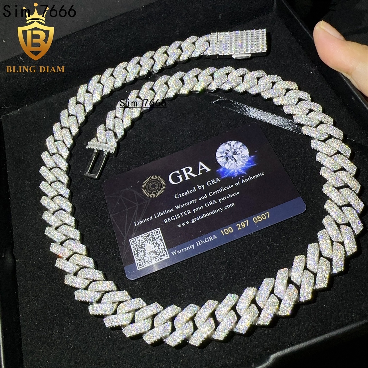Pass Diamond Tester Iced Out VVS Moissanite Diamond Sterling Silver 925 Hip Hop Fine Jewelry Miami Cuban Link Chain Necklace