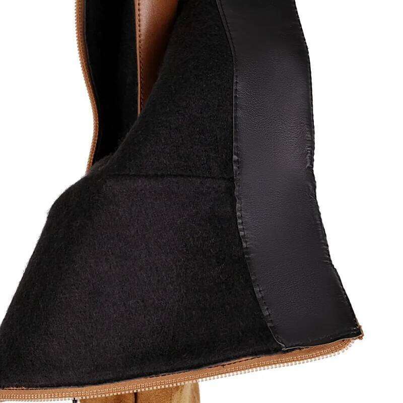 Vintage Lace Up Knee Women Winter Platform Heels Women's High Boots Black Khaki Tall Long Shoes Large Size