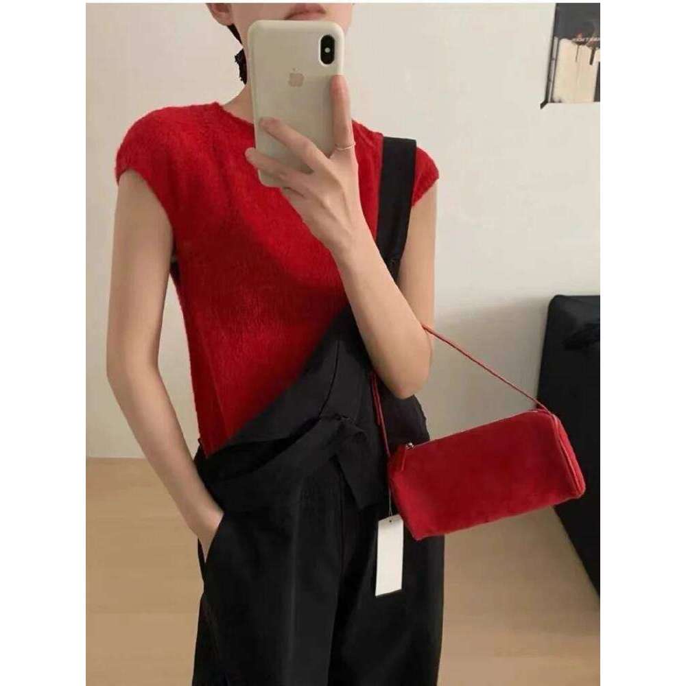 Designer bag 52 Exquisite Live Wine Red Small Pillow Matte Suede Leather Women Crossbody Round Shape Chamois Female Shoulder Bag