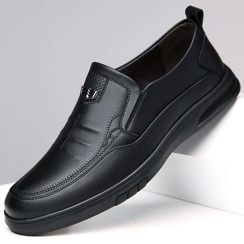 2025 Spring And Autumn Business Leisure Lace Up Men's Leather Soft Bottom Middle Aged Dad Shoe Cover Foot Single Shoes