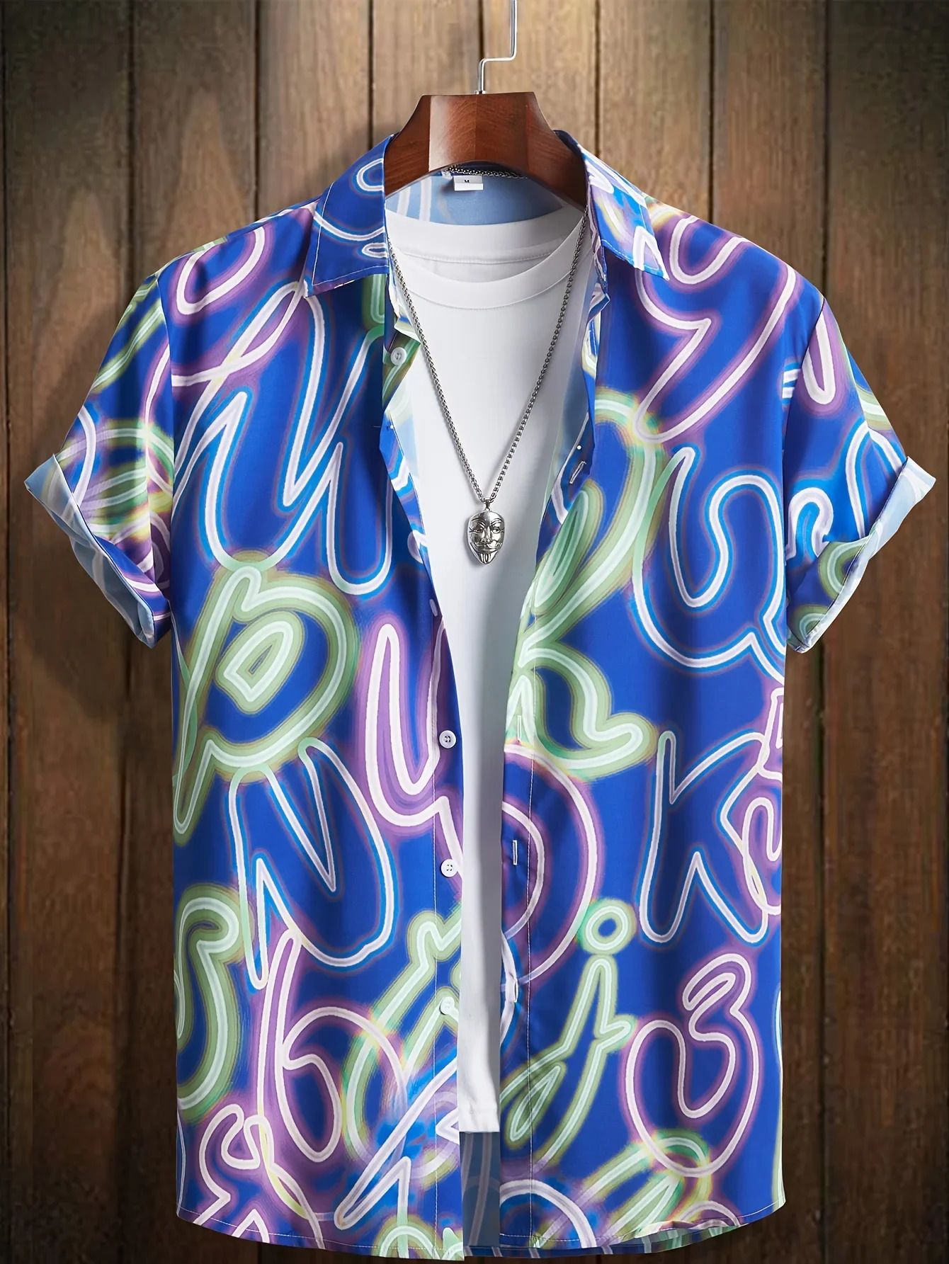 Mens Neon Style Print Lapels Button Up Casual Short Sleeve Shirts Clothing for Summer Hawaii Shirt Streetwear 250804