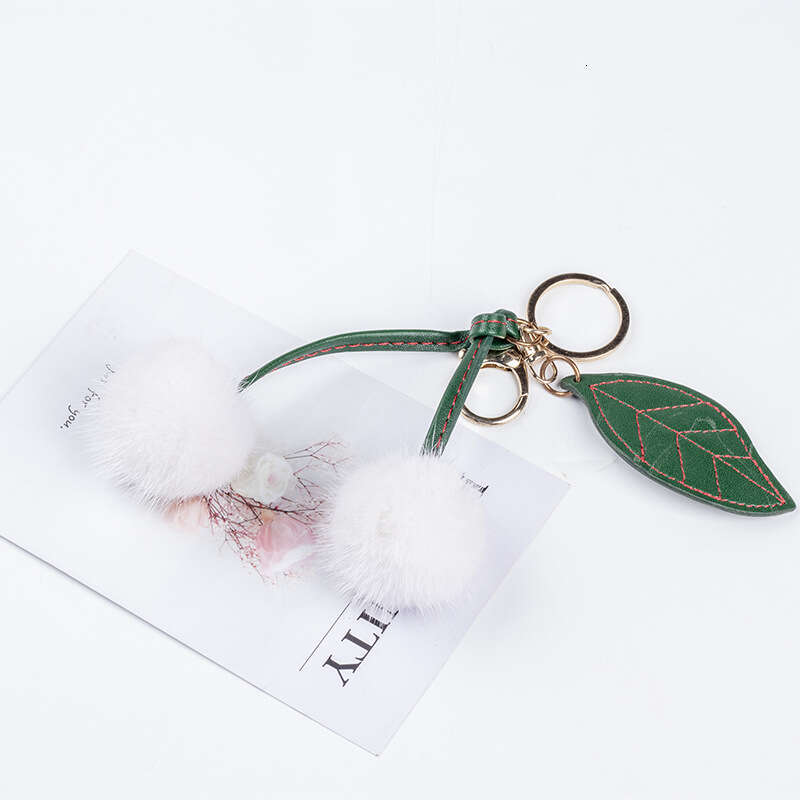 Mink Cherry Phone Accessories Car Keychain Creative Fur Plush Hanging Ornament Bag Pendant