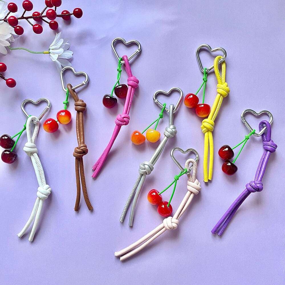 3D Headphone Cute Korean Style Camera Bag Car Hanging Ornament Leather Strap Keychain Pendant Color-Block Pin Ins Cherry