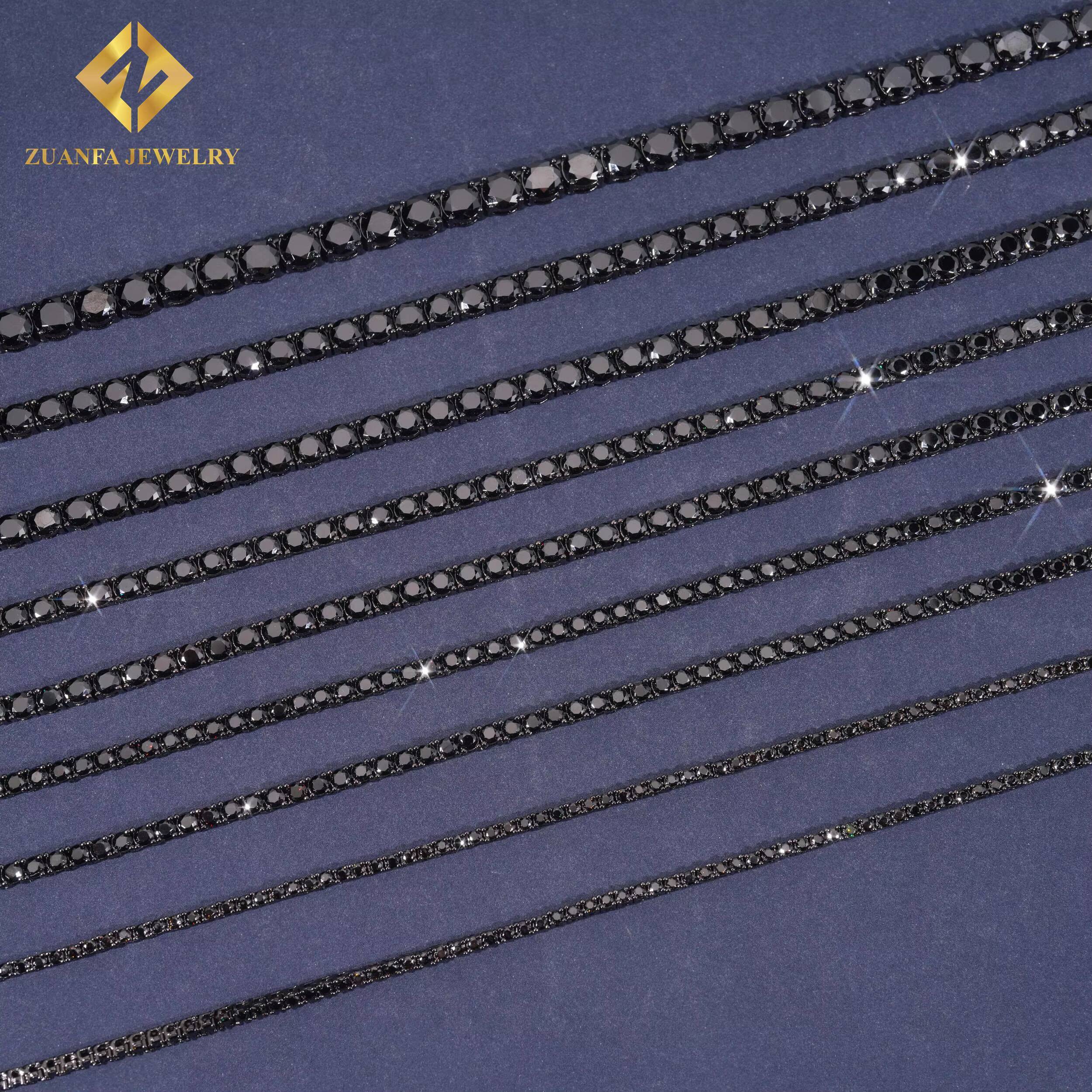 Black Moissanite Tennis Chain 925 Sterling Silver Moissanite GRA Certificate Tennis Chain Fashion Jewelry for Men Women Gift