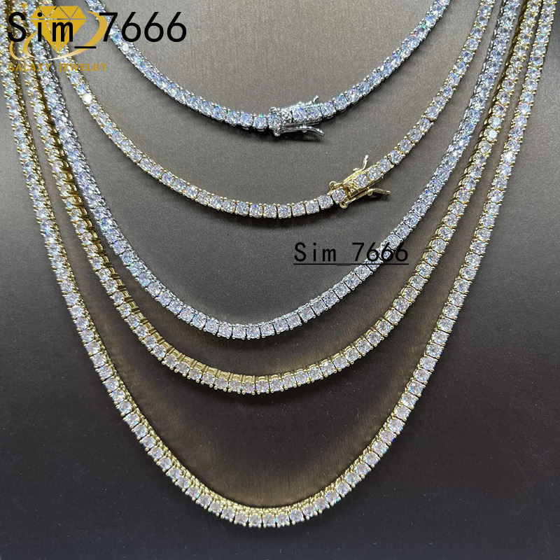 Fine Jewelry 3mm 4mm 5mm Tennis Chain Necklace Round Cut High Quality Moissanite Iced Out 925 Silver Tennis Chain Bracelet