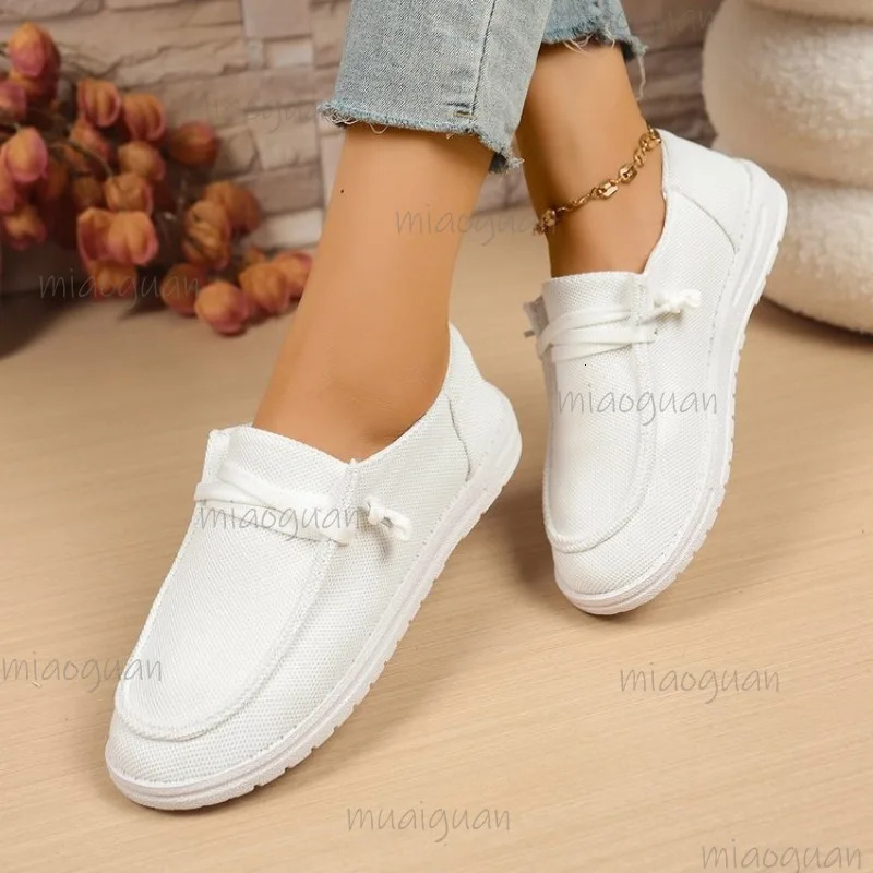 Canvas Casual Single Shoes Women Spring Autumn White Flats Lace Up Flat Bottomed Low Cut Womens Shoes Round Toe Sneakers 250809