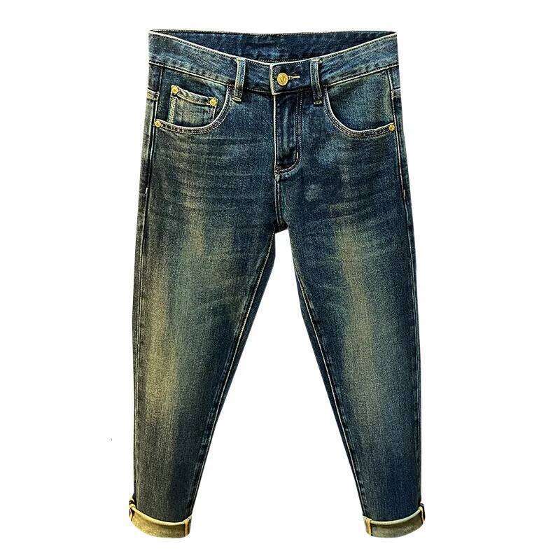 2024 New Autumn and Winter High-End Jeans Men's American Retro Washed Slim-Fitting Small Straight Casual Denim Tappered Pants