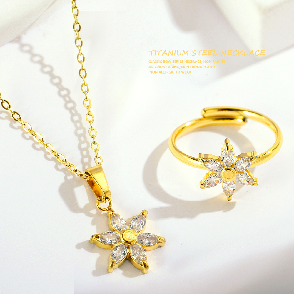 Suower Zircon Stainless Necklace Non-Fading Women's Bracelet Titanium Steel Open Ring for Women Jewelry for Women