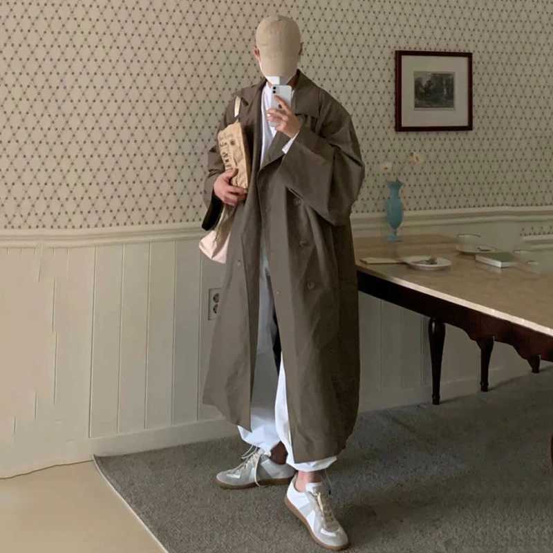 1EFB Mens Windbreaker Lapel Solid Color Casual Korean Style Overknee Overcoats Double Breasted Loose Male Trench Simple 92482 W250815