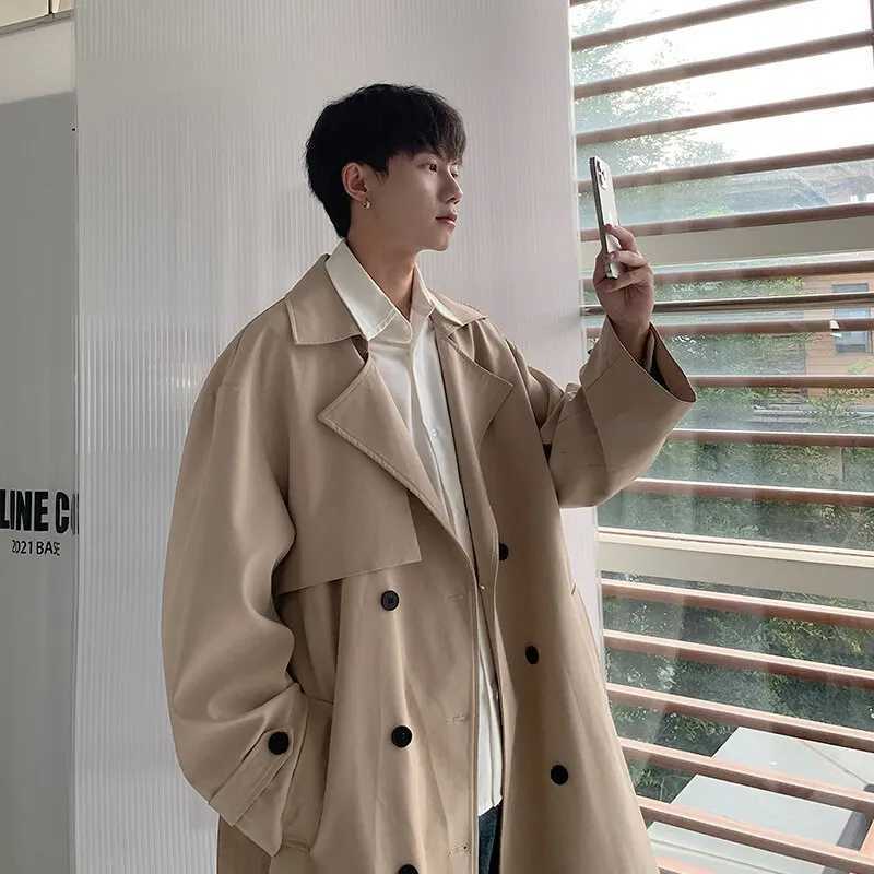 2025 Spring Korean Style Men Trench Coat Male Streetwear Windbreaker Trenchcoat Men Solid Business Casual Loose Long Overcoat W250815