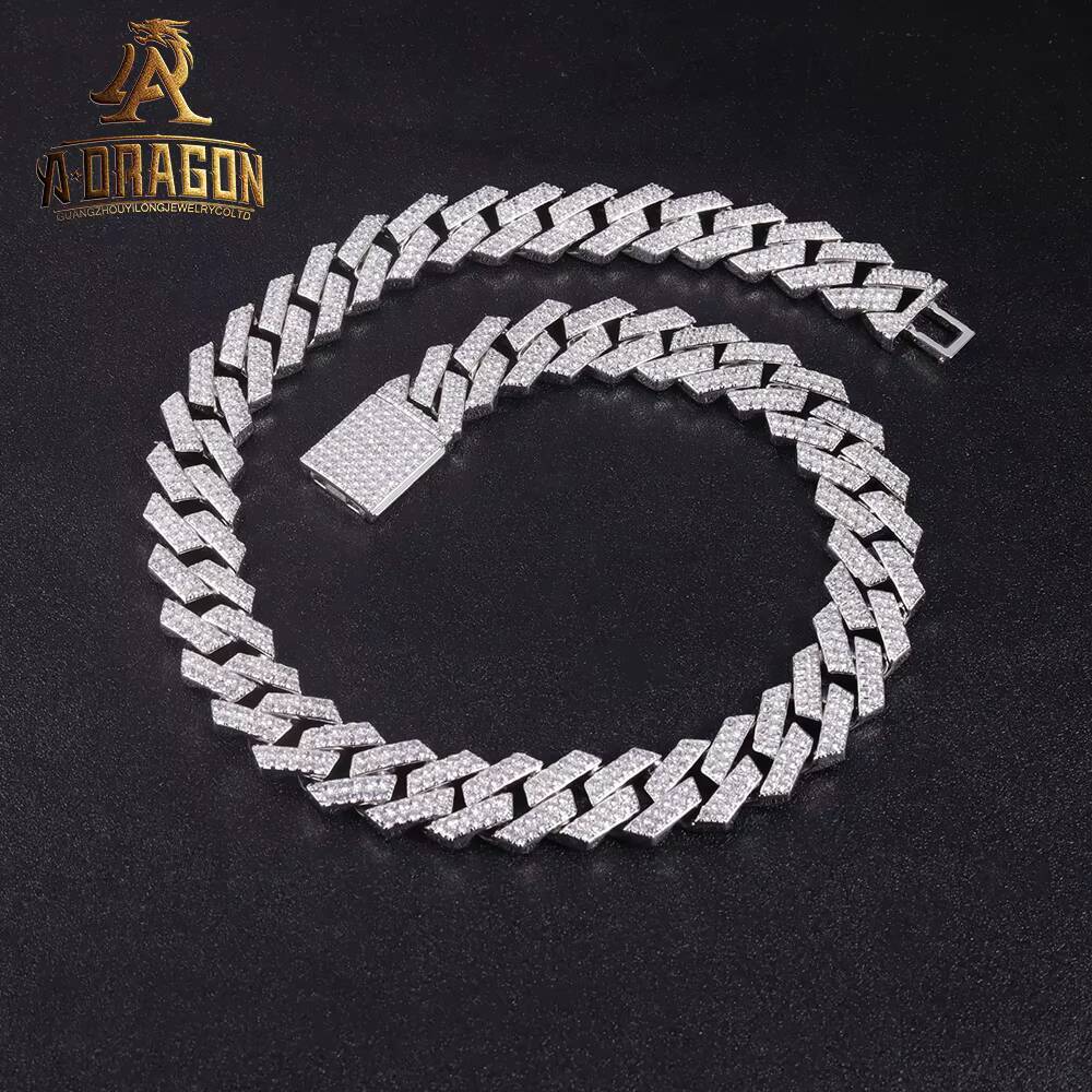 22mm 18 VVS Moissanite Diamond Cuban Necklace Custom Baguette Link Chain Hip Hop Fine Jewelry for Rapper