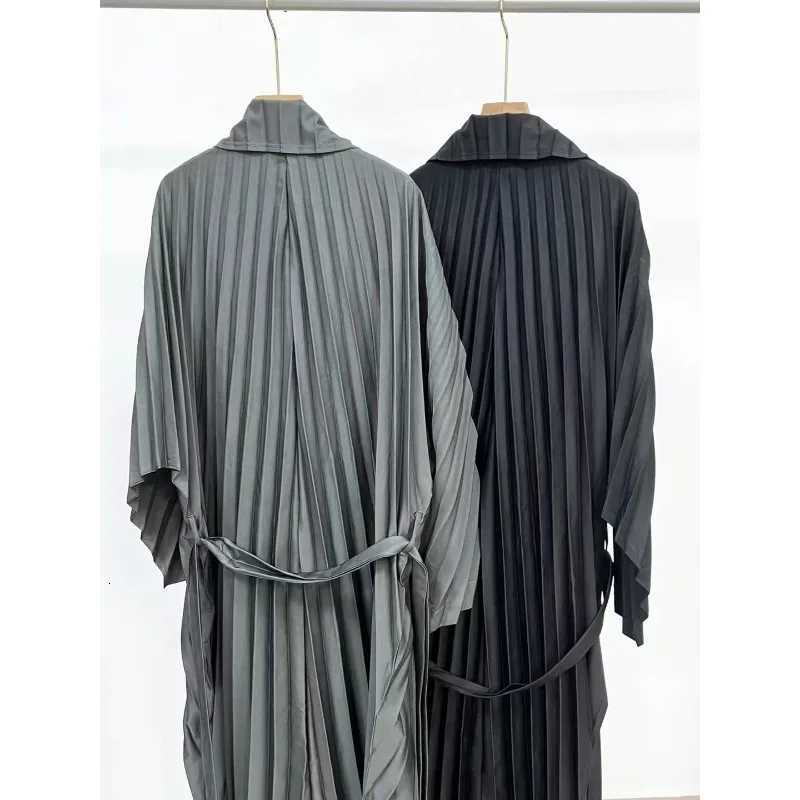 Miyake Pleated Mens Trench Coat 2025 Spring Summer New Casual Commuter Fold Jacket Solid Personality Original Long Pleat Jacket W250815