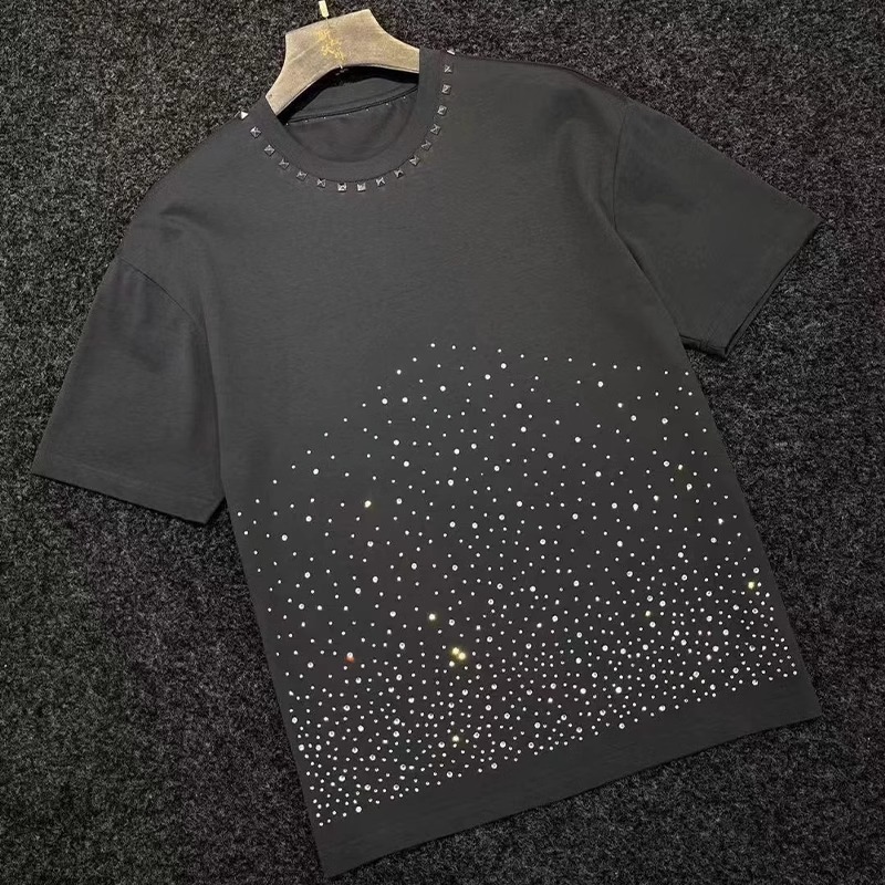 Trendy Brand Fashion Short Sleeve T-Shirt for Men Summer Fashion Loose Round Neck Rivet Half Sleeve Stylish Versatile Casual T-Shirt