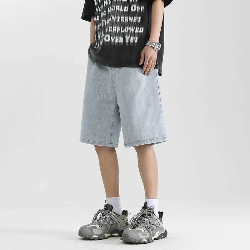 Denim shorts mens 2025 summer new slim fit fashion brand large shorts American high street retro loose washed vintage denim sho Y250814