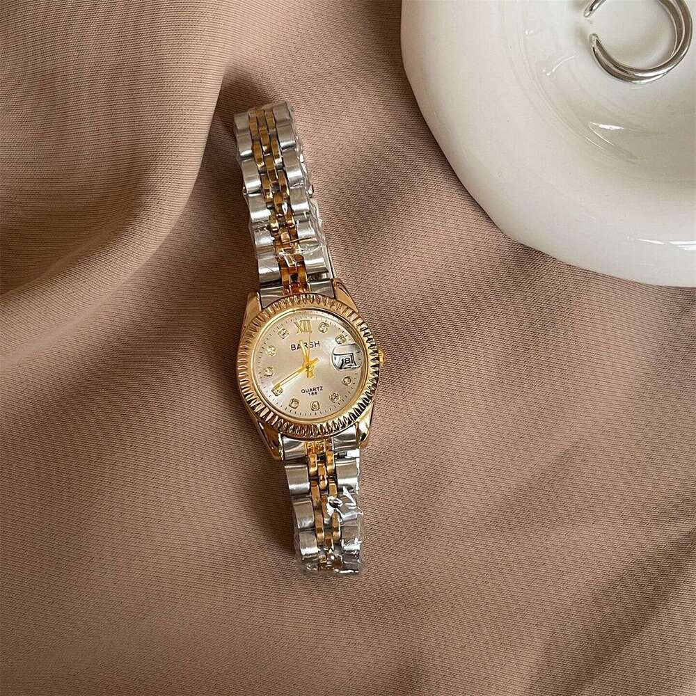 Gold Steel Round Dial Diamond Strap Calendar Casual Quartz Women's Designer Watch for Women TK Hot-Selling Model