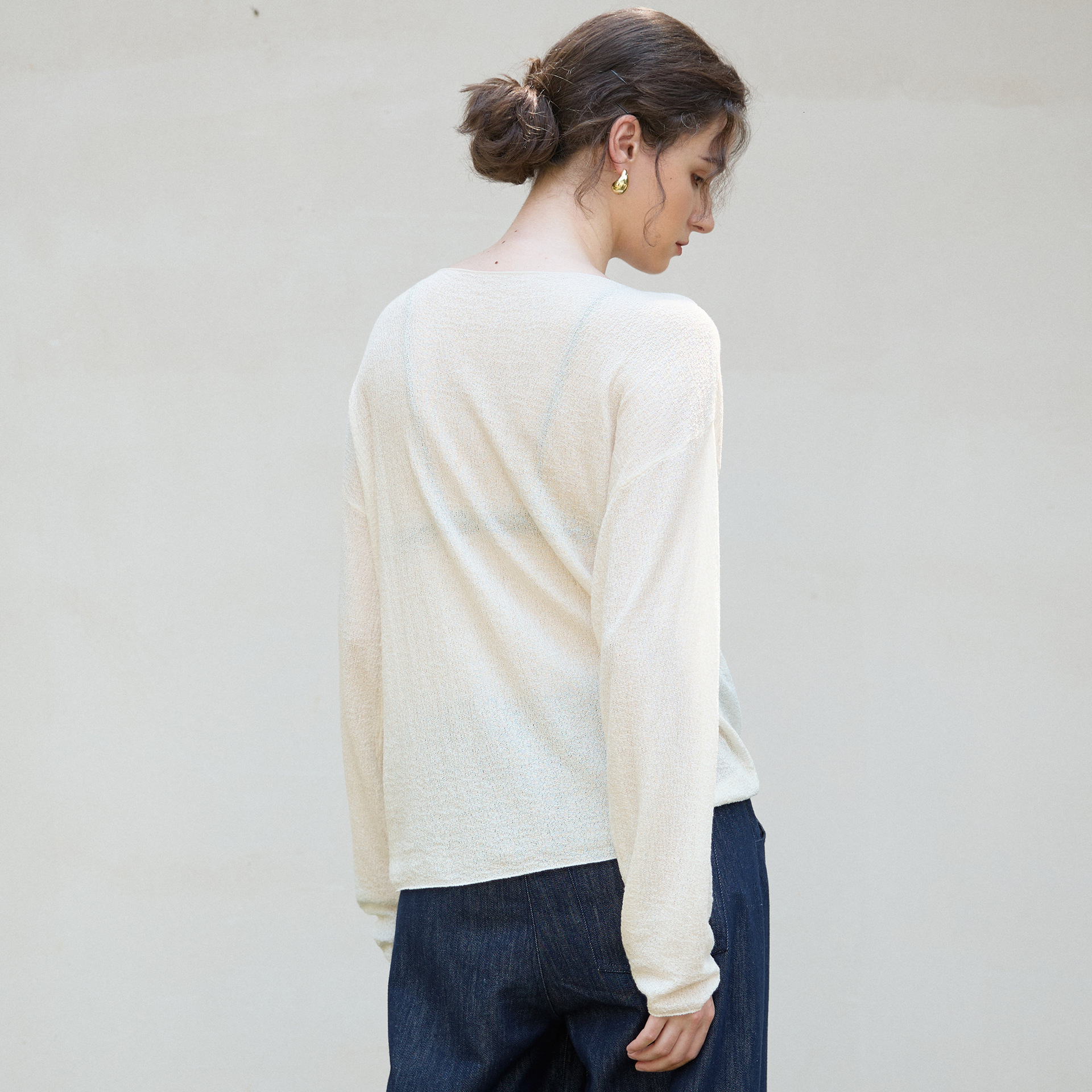 Autumn Winter New Tencel Wool Blend Women's Top Elegant Lazy Style Knitted Base Shirt Round Neck Loose Long Sleeve