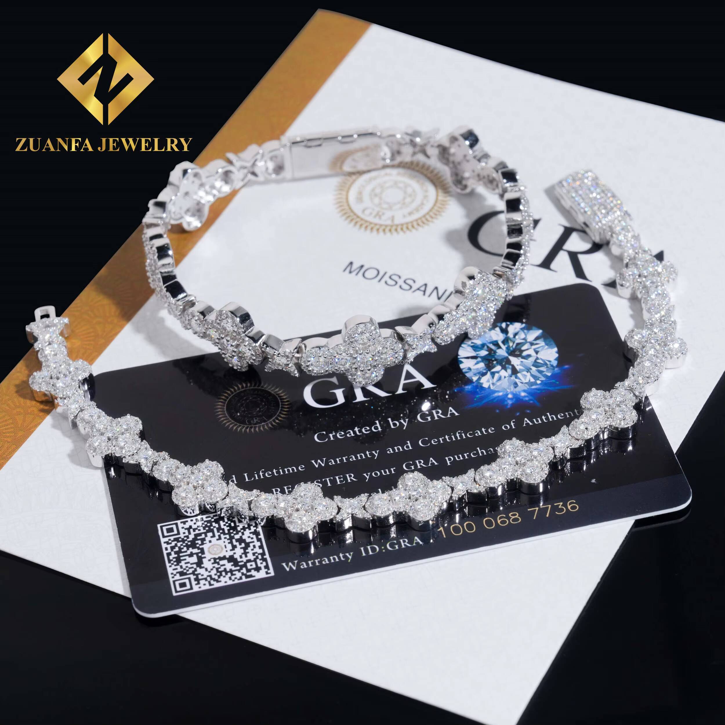 Fashion Rapper Jewelry Luxury Iced Out Hip Hop Jewelry 10mm 13mm S925 Silver Moissanite Diamond Cross Shape Miami Cuban Bracelet