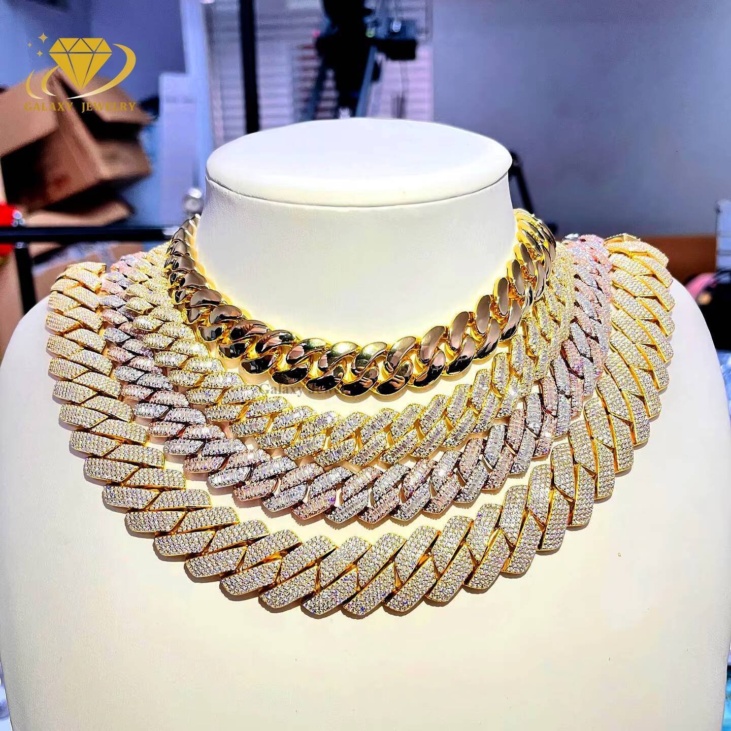 Hip Hop Chain Jewelry Iced Out Bling Miami 925 Silver Diamonds Rappers Prong Vvs Moissanite Necklace Mens Cuban Link Chain