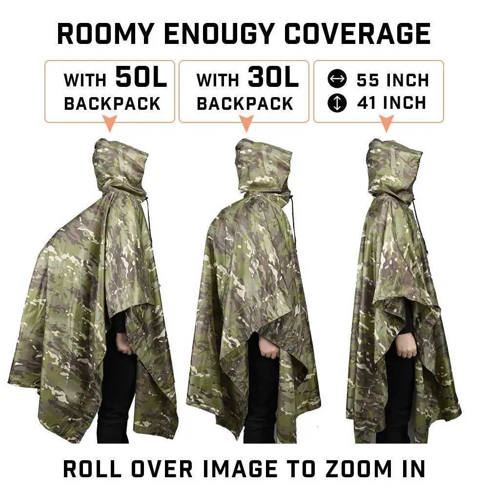 Portable Camouflage Waterproof Fabric Rain Protection Cape Woodland Adult Poncho Raincoat Cloak Travel Rainproof Motorcycle Man Y250814