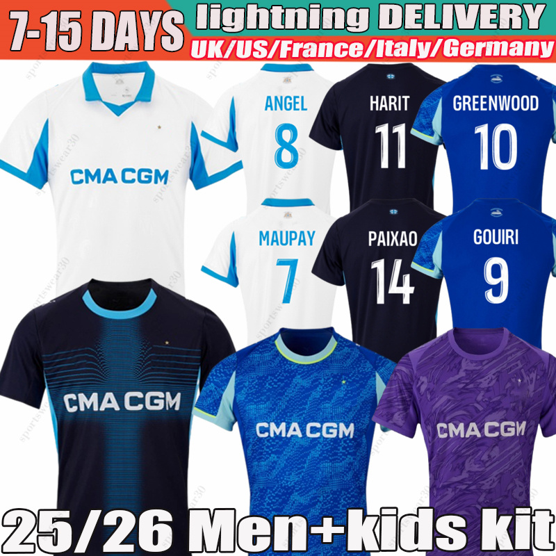 25 26 maillot OM GREENWOOD maillot de foot OUNAHI harit 2025 2026 OM man KIDS football shirt BALERDI Soccer jerseysRONGIER FANS player