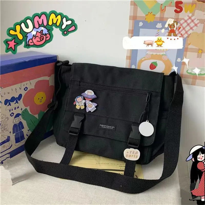 Harajuku Versatile Messenger Bag Retro Street Crossbody Bag Student School Canvas BagCasual Large Capacity Shoulder Bag 250809