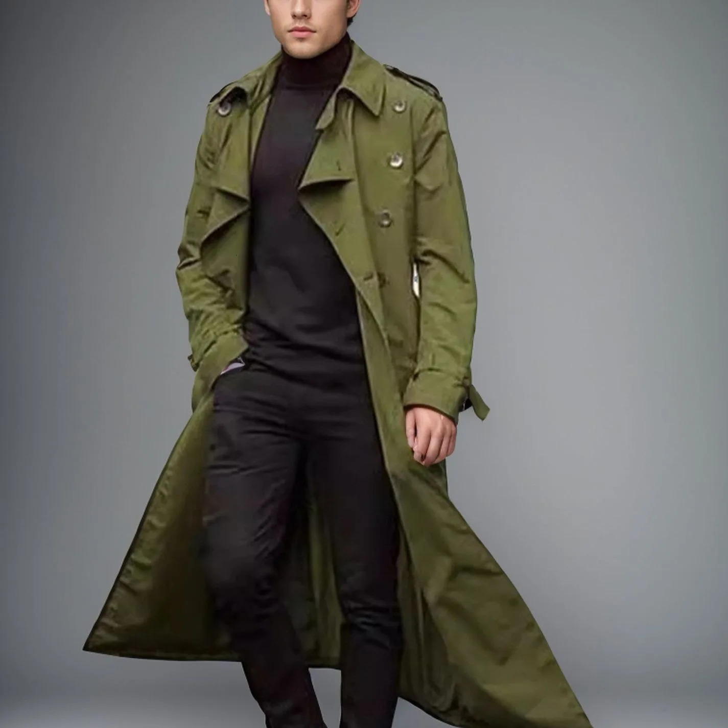 Men Trench Turn Down Collar Long Coat Button Jackets Full Sleeve Casual Solid Coats Straight Pocket Male High Street 250814