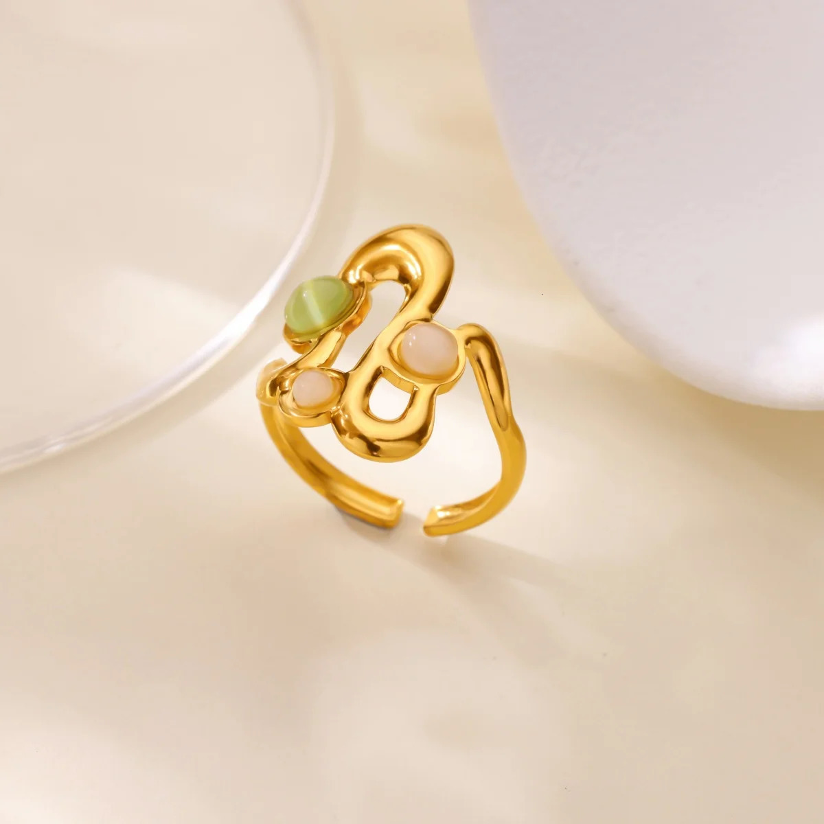 Opal Wave Rings for Women Stainless Steel Gold Color Leaves Ring 2025 Fashion Wedding Couple y2k Jewelry Gift anillos 250811