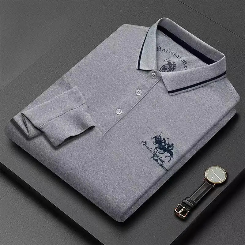 ed Pure Cotton Selling Mens Polo Shirt Autumn And Winter Long Sleeved Breathable Casual Slim Fit Top 250814